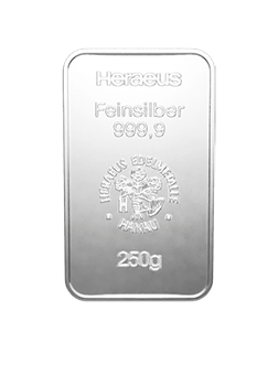 250 Gramm Heraeus Silberbarren